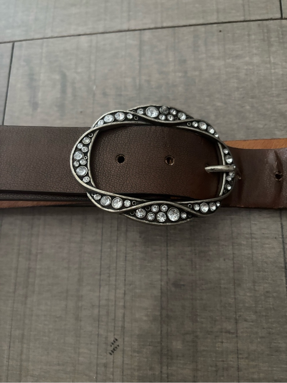 🌺5/$25🌺Chocolate Brown Leather Belt with Large Oval Crystal Buckle
